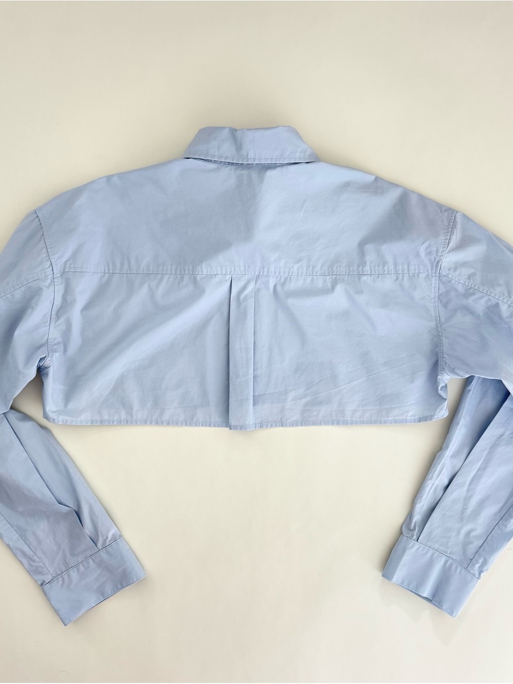 Ann Andelman Cropped Light Blue Button Up Point Collar Cotton Shirt - Size M - Picture 3 of 8